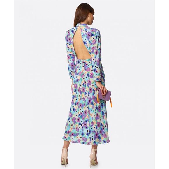 NWT RIXO Lilac link Floral 100% Silk Open Back Dani Maxi Dress Size US 10 - Picture 2 of 16